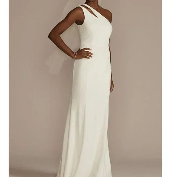 david's bridal one shoulder wedding dress Gown Clearance Vera Wang Davids Bridal Bridesmaid White By Vera Wang One Shoulder Wedding Dress David's